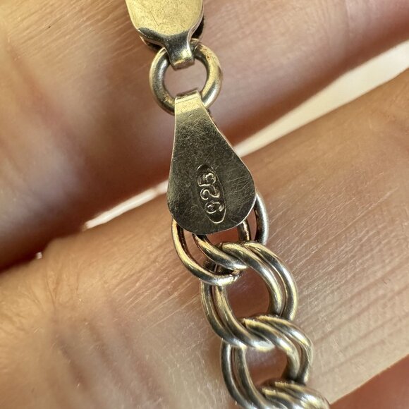 VTG Sterling Silver 925 Double Link Charm Bracelet Lobster Claw Clasp 8'' Length - Picture 4 of 9